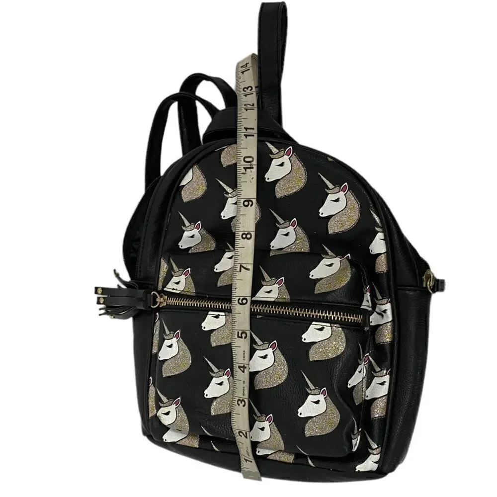 OMG Accessories Glitter Unicorn Black Backpack with Gold and White Accents